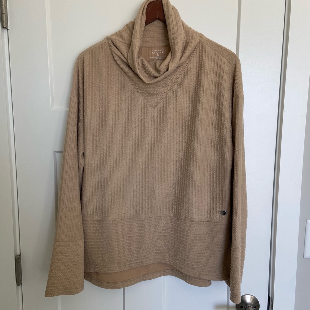 Tahari Sport Tan L/S Cowl neck top - M Medium - NWOT